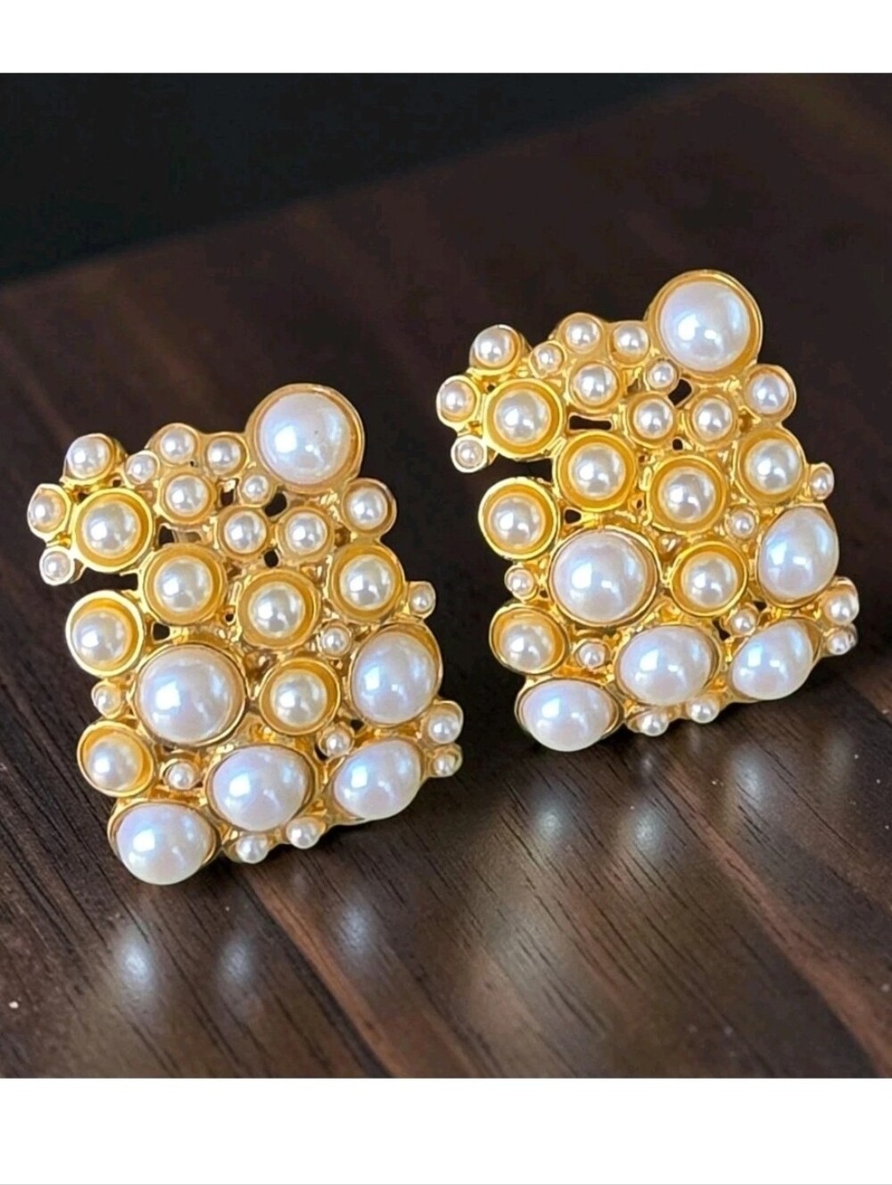 Vintage Signed B© Blanca Faux Pearl Chunky Runway Clip On Statement Earrings